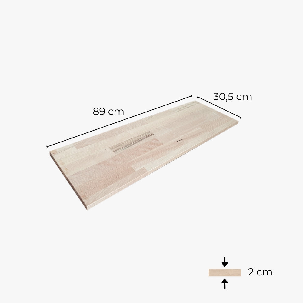 Einzelansicht von einer natur belassenen Holzplatte, die passgenau auf einen Hemnes Schuhschrank mit 2 Fächern passt. L: 89cm, B: 30,5, H: 2cm.