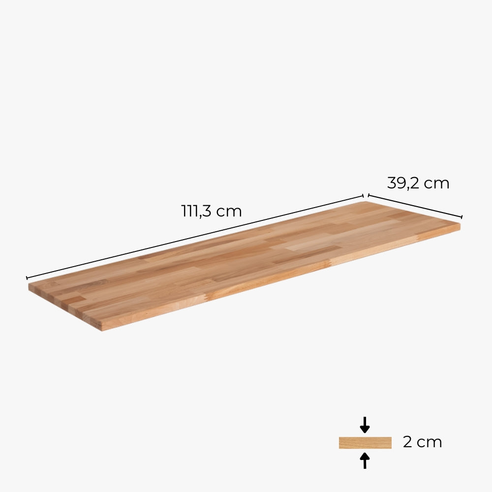 Maße der Deckplatte: Länge 111,3 cm; Tiefe 39,2 cm, Stärke 2 cm