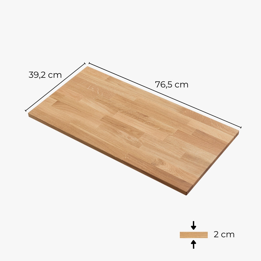 Einzelansicht einer Vollholz Eichenplatte in geölt für das 2er IKEA Kallax Regal mit entsprechenden Maßen.