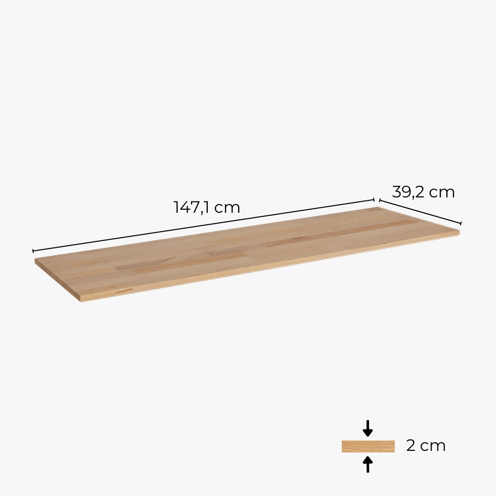 Maße der Auflageplatte: Länge 147,1 cm; Tiefe 39,2 cm; Stärke 2 cm