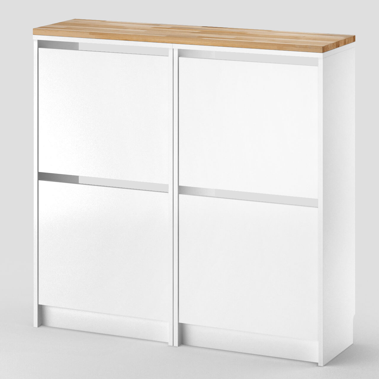 Ansicht Ikea Bissa Schuhschrank mit massiver Holzplatte in Buche