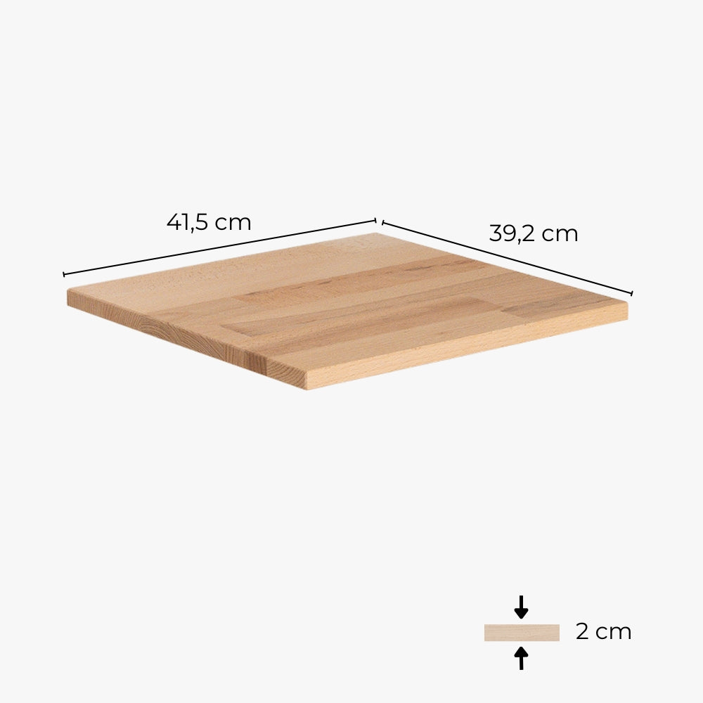 Plattenmaße der Holzplatte für das 1er Kallax: Länge 41,5 cm, Tiefe 39,2, Dicke 2 cm