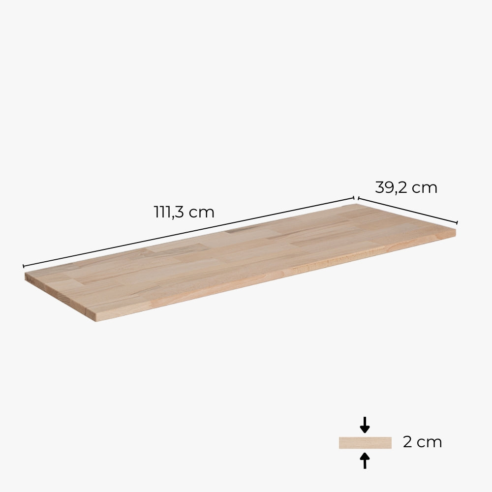 Plattenmaße der Holzplatte: Länge 111,3 cm, Tiefe 39,2 cm, Dicke 2 cm