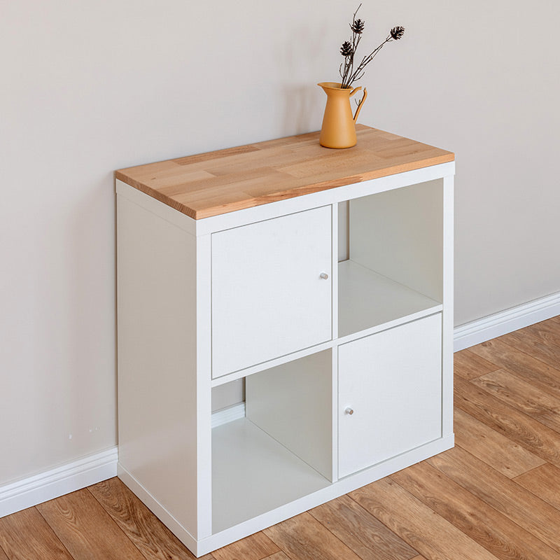 Kallax als Sideboard: mit robuster Holzplatte aus Buche und 2 Kallax Türen in Weiß