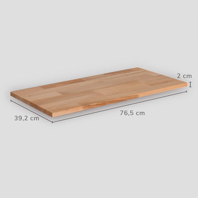 Maße der geölten Holzplatte: Breite = 76,5 cm, Tiefe = 39,2 cm, Stärke: 2 cm