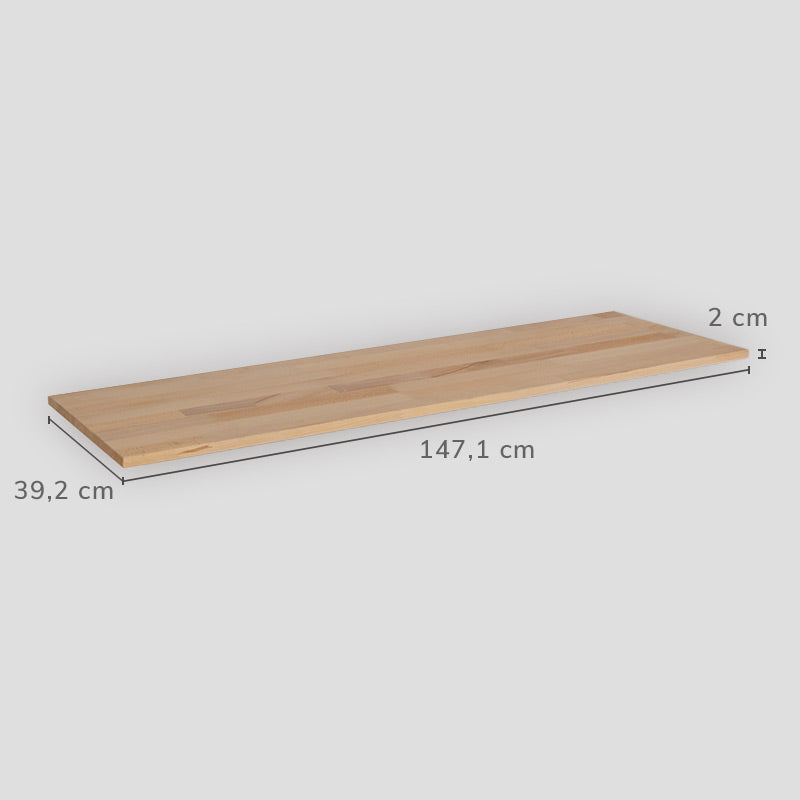 Maße der Auflageplatte: Länge 147,1 cm; Tiefe 39,2 cm; Stärke 2 cm