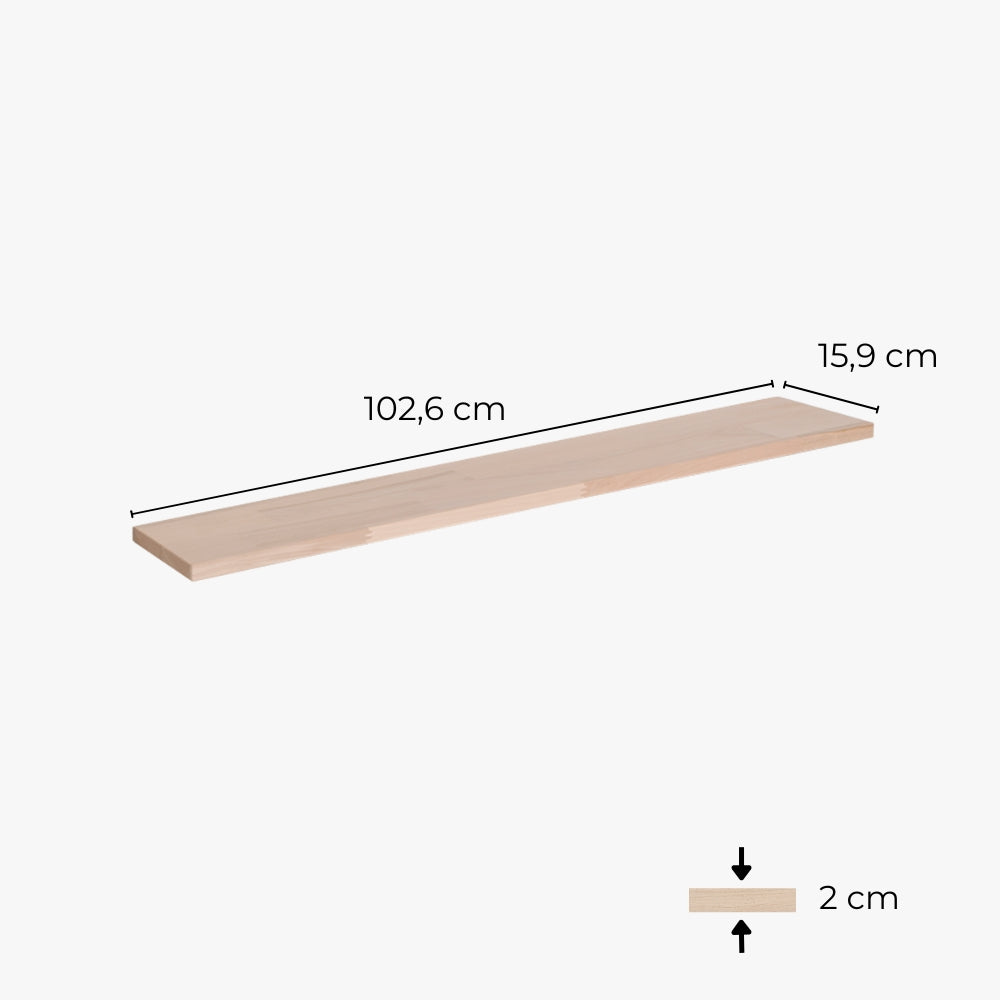 Einzelansicht von einer Holzplatte für den Trones Schuhschrank von IKEA mit entsprechenden Maßangaben.