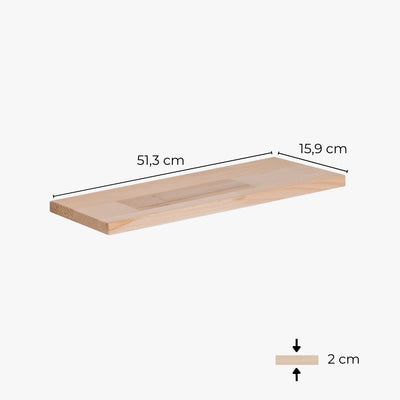 Einzelansicht von einer Holzplatte aus Buchenholz mit entsprechenden Maßangaben.