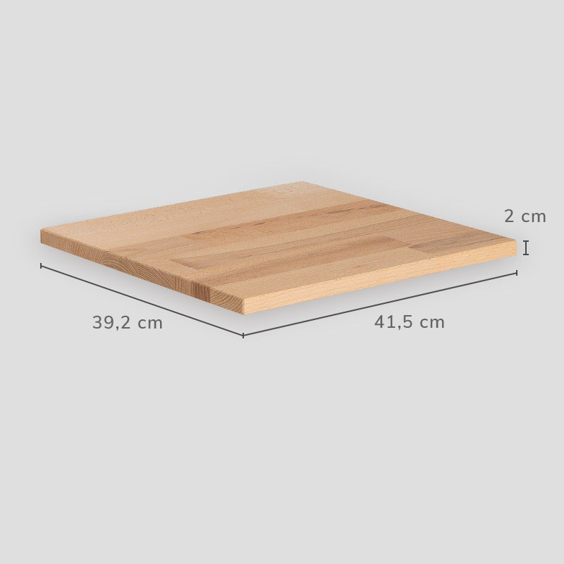Plattenmaße der Holzplatte für das 1er Kallax: Länge 41,5 cm, Tiefe 39,2, Dicke 2 cm