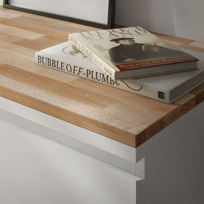 Detailansicht Ecke von Holzplatte aus Buche für Ikea Malm Kommode